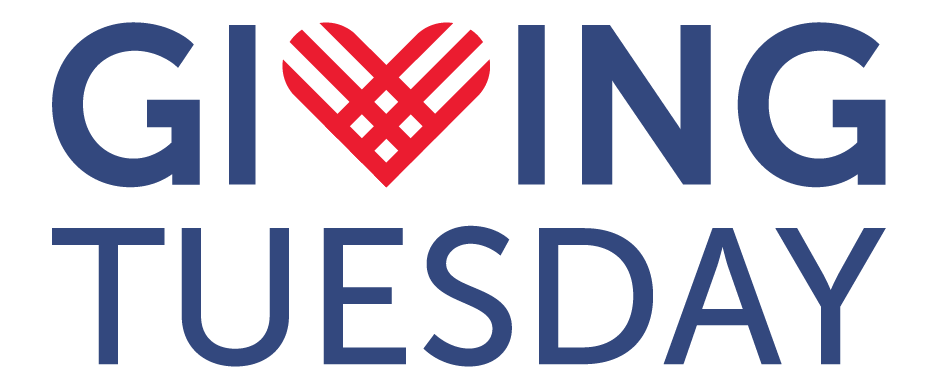 Giving Tuesday logo with text in blue and the heart logomark in red